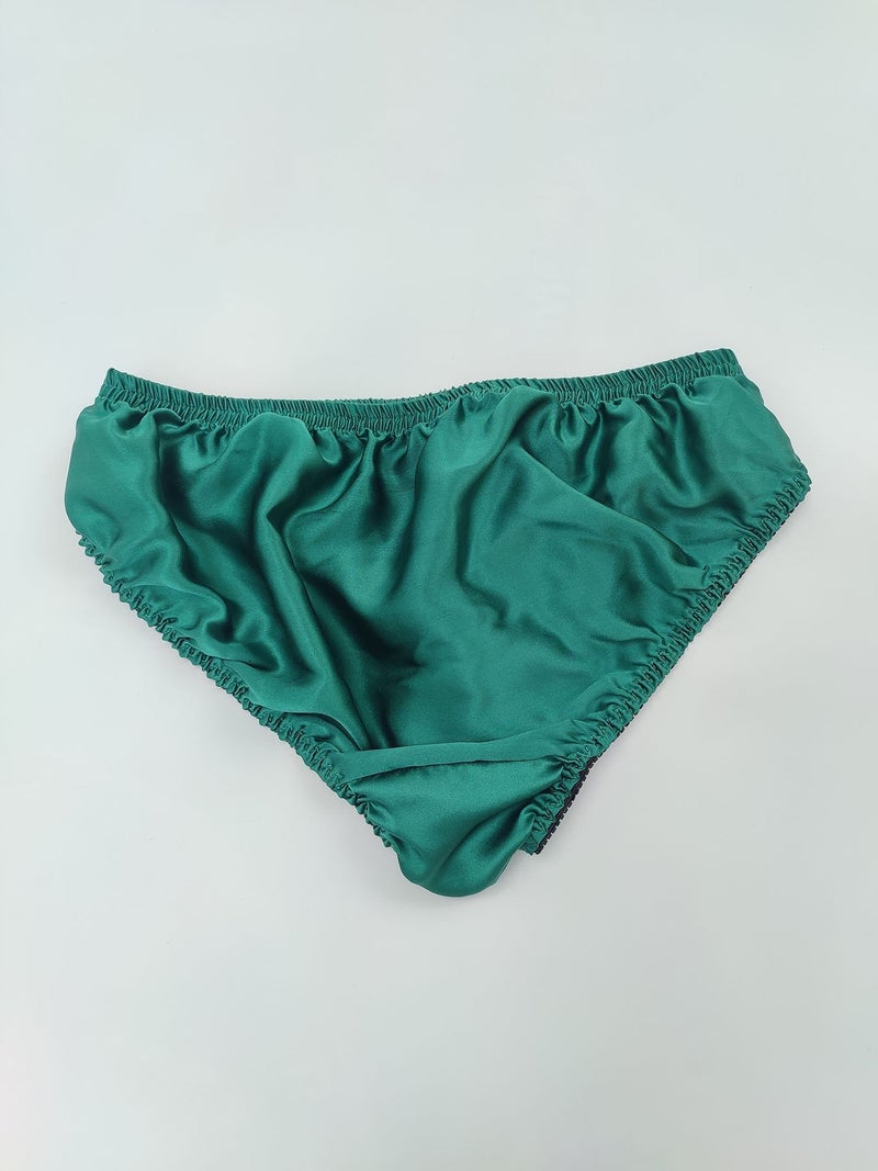 Men natural mulberry silk plain crepe satin briefs-black,silk underwear with double layered crotch - Image 2